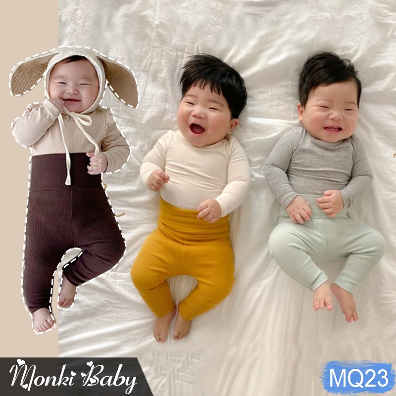 Quần cotton sơ sinh cạp cao giữ ấm bụng cho bé mùa lạnh, chất siêu đẹp, có lót lông dầy mịn ấm, size từ 3-24m | MQ23