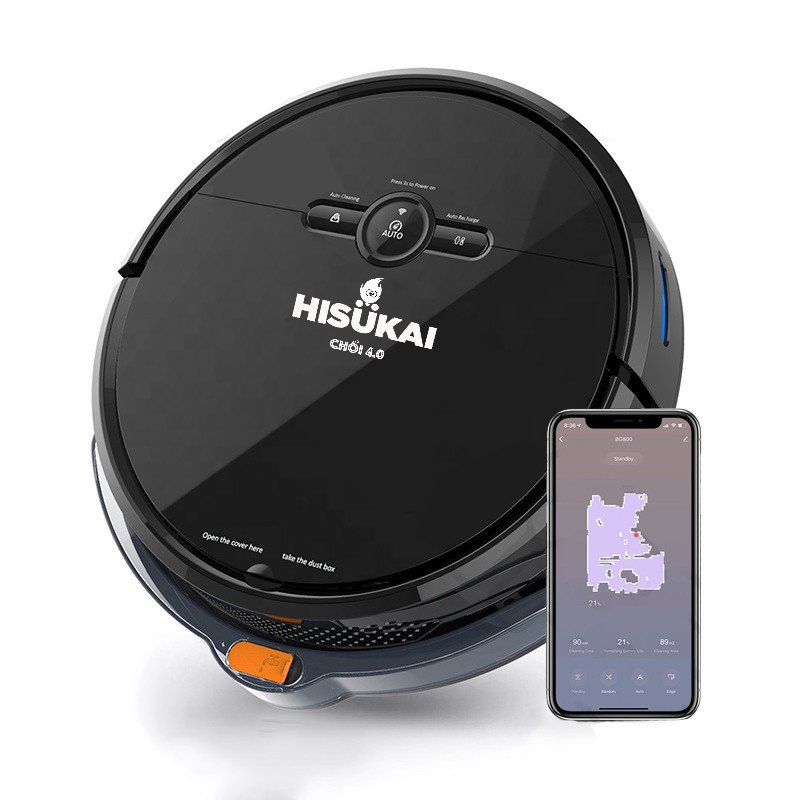 Robot hút bụi lau nhà khử khuẩn thông minh Hisukai D2 Lực hút 3000 Pa