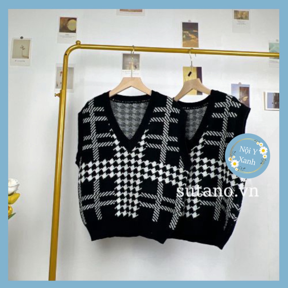 áo gile len nữ noiyxanh black color phối kẻ trắng phong thái tươi trẻ hottrend 2022 A106 hot trend, phom đẹp, chất đẹp