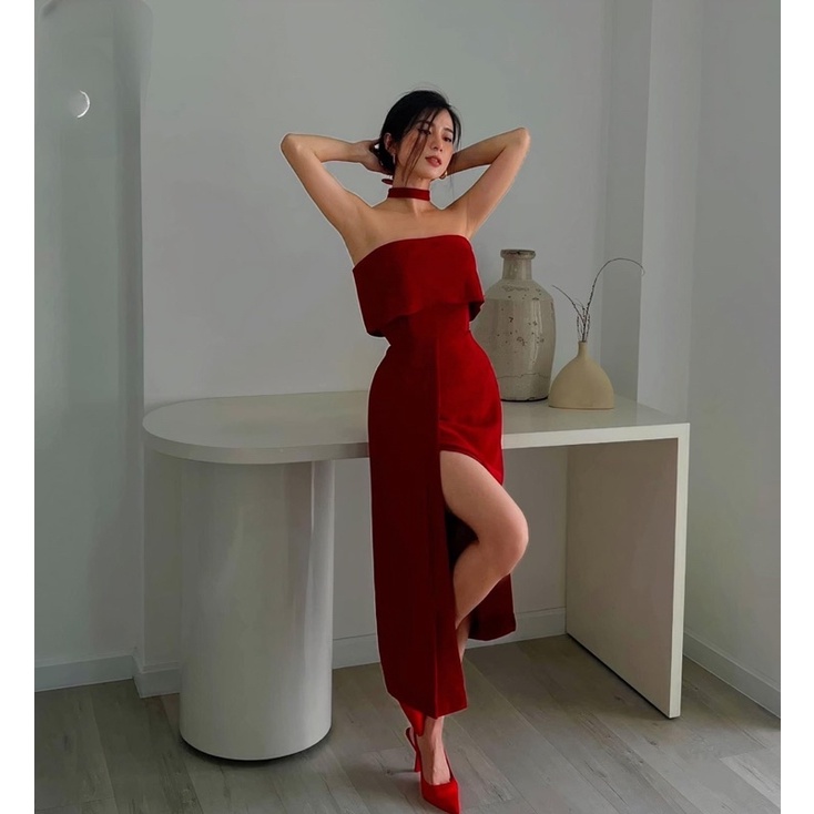 ➖Đầm body cúp ngực xẻ tà kèm choker Freesize (HÀNG CHUẨN ẢNH)