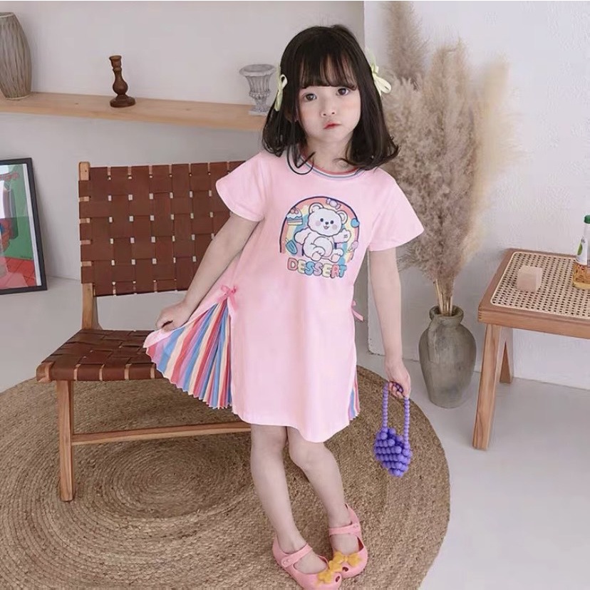 ĐẦM CẦU VỒNG IN GẤU DESSERT CHO BÉ GÁI