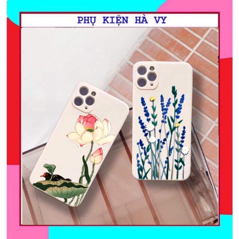 Ốp lưng hình hoa sen xin xắn cute cạnh vuông giả ip12 5/5s/6/6plus/6s/7/7plus/8/8plus/x/xr/xs/11/12/pro
