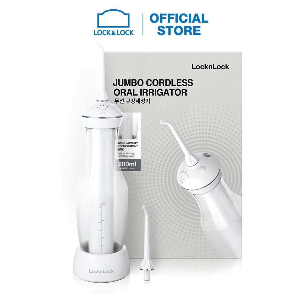 Máy tăm nước không dây Lock&Lock Jumbo cordless oral irrigator 280ml - Màu trắng - ENR126WHT