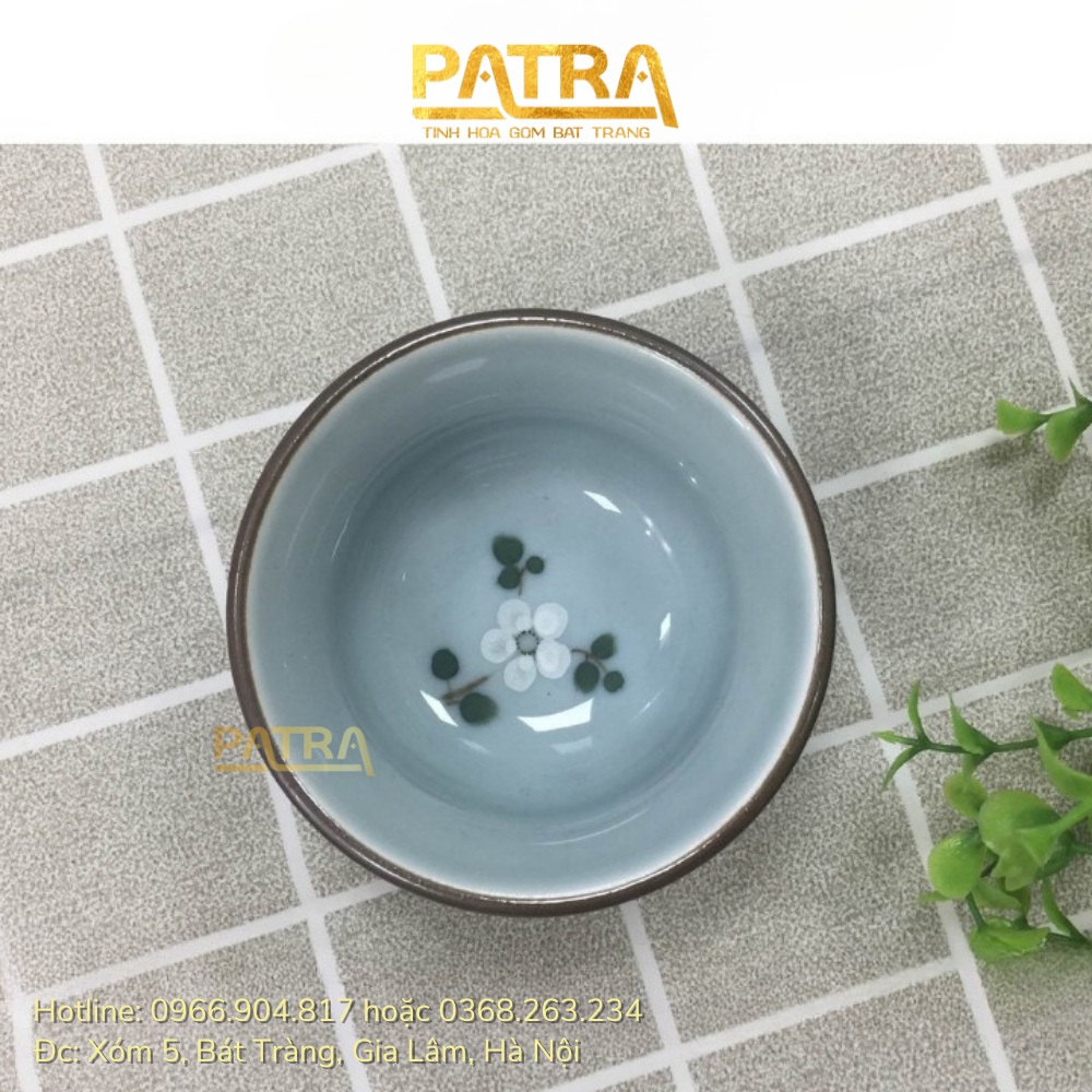 Bát tô sứ, tô canh sứ Bát Tràng cao cấp men lam ngọc vẽ hoa anh đào trắng
