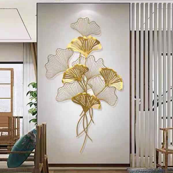 [ KHUYỄN MÃI 3 NGÀY ] Tranh Sắt Treo Tường Nghệ Thuật, Tranh Decor Trang Trí Lá Cọ Vàng ( kt-85x160cm)