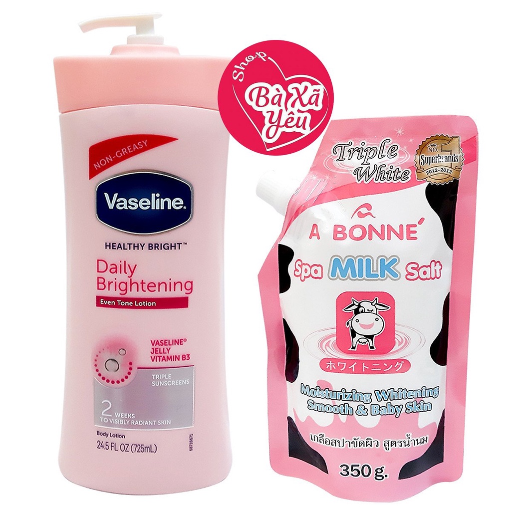 Combo Làm Trắng Dưỡng Thể VASELINE + Muối Tẩy Tế Bào Chết A BONNE