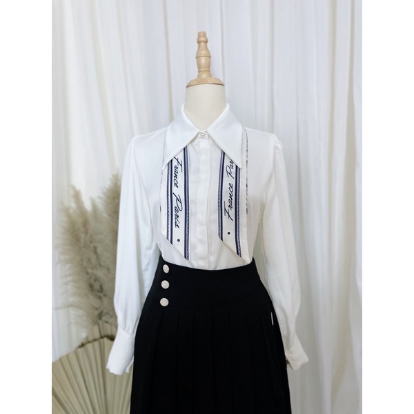 Áo sơ mi trắng nữ công sở basic lụa đẹp bồng cổ đức cao cấp Pearl Design 052105 | BigBuy360 - bigbuy360.vn