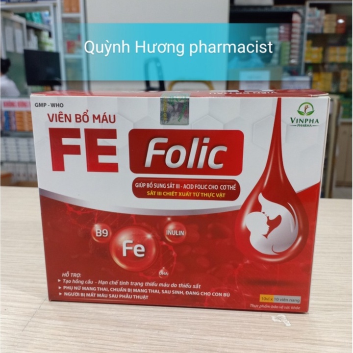 Viên bổ máu FE FOLIC hộp 100 viên dành cho người thiếu máu do thiếu sắt