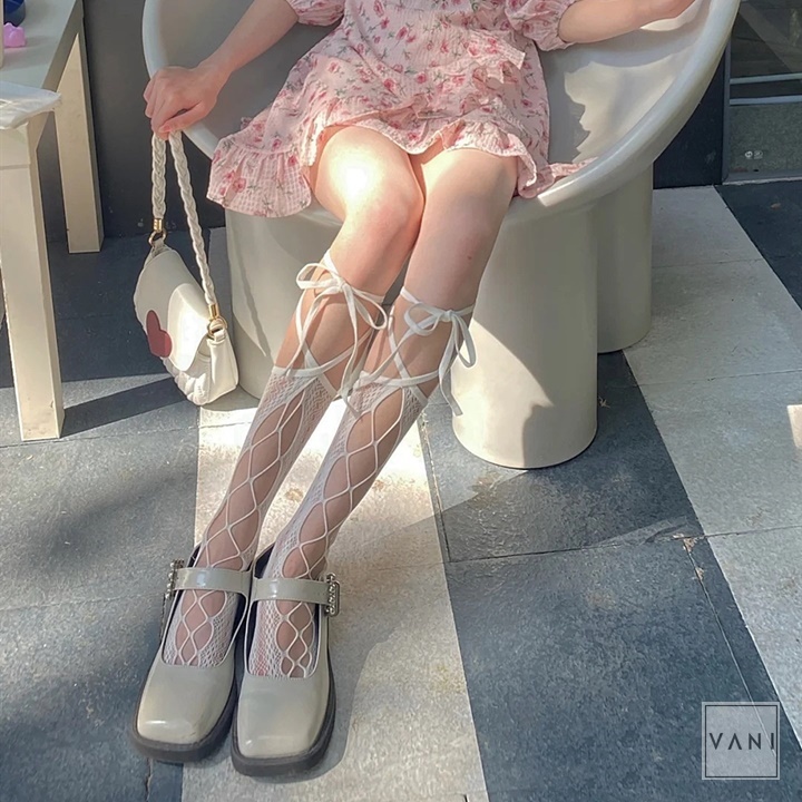 Tất Vớ Bắp Chân Lưới Buộc Dây Đan Chéo - Vani Store [TAT00138]