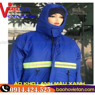 Quần áo kho lạnh làm việc trong kho đông âm 25 độ màu xanh bích.