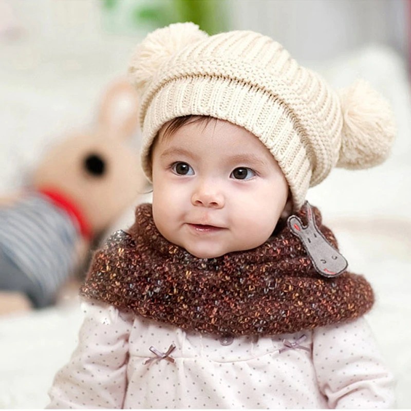 Mũ dệt kim mềm mại đính quả bông thời trang thu đông cho bé