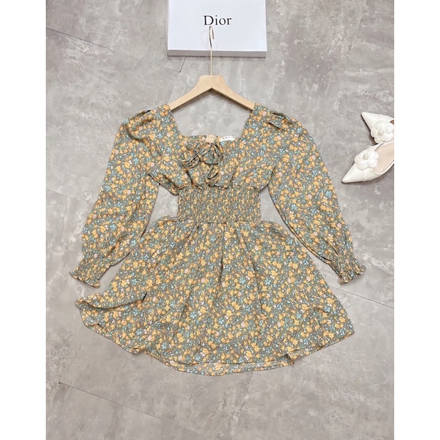 ĐẦM JUMSUIT CỔ VUÔNG TAY DÀI HỌA TIẾT HOA, ĐẦM CỔ VUÔNG CÓ QUẦN HỌA TIẾT