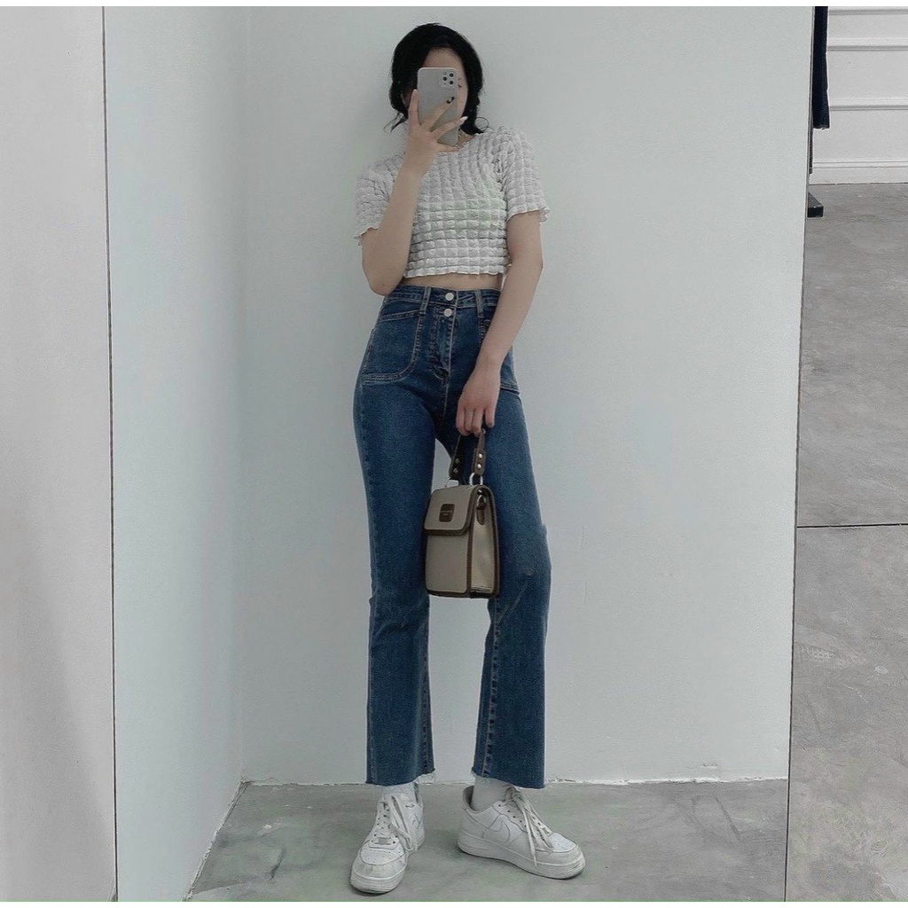 Áo cổ vuông dáng ngắn croptop vải xốp nổi 3 màu hot hit | BigBuy360 - bigbuy360.vn