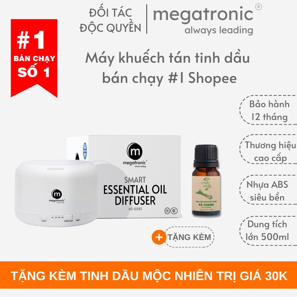 Máy khuếch tán tinh dầu siêu âm Megatronic MD6 Pro 500ml, máy xông tinh dầu
