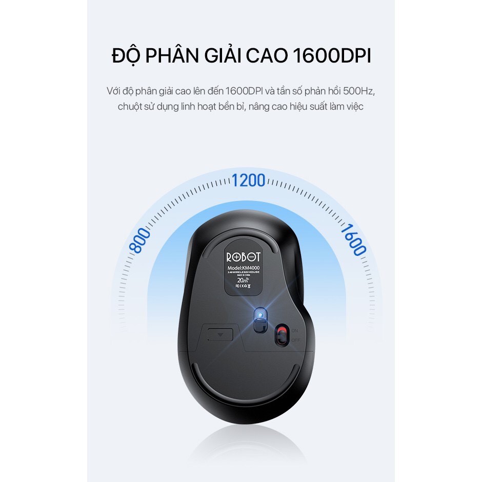 Combo Bàn Phím Cơ Và Chuột Quang Không Dây ROBOT KM4000 Chuột Tĩnh Âm kết nối không dây 20 mét độ phân giải 1600DPI