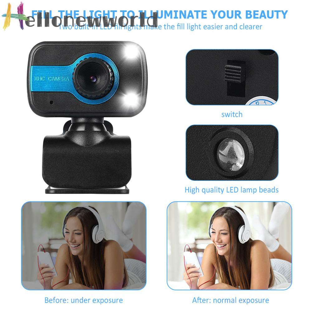 Webcam Usb Hd Kèm Micro 2 Bóng Đèn Led Có Kẹp Gắn