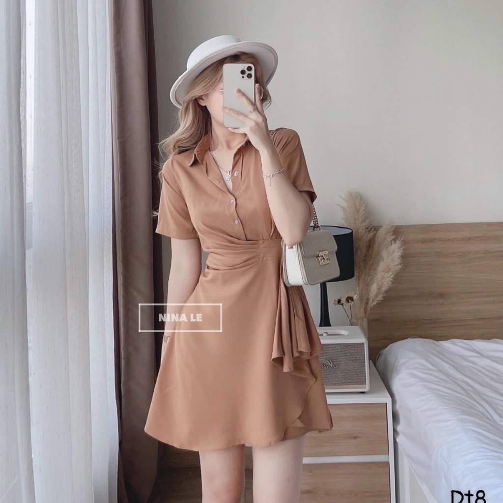 [SALE 50% FREE SHIP] ĐẦM TIỂU THƯ ĐI DỰ TIỆC CƯỚI THIẾT KẾ TINH TẾ VỚI CỔ SƠ MI CÓ KHUY PHỐI BÈO EO ĐỘC ĐÁO, TÀ VÁY SEXY