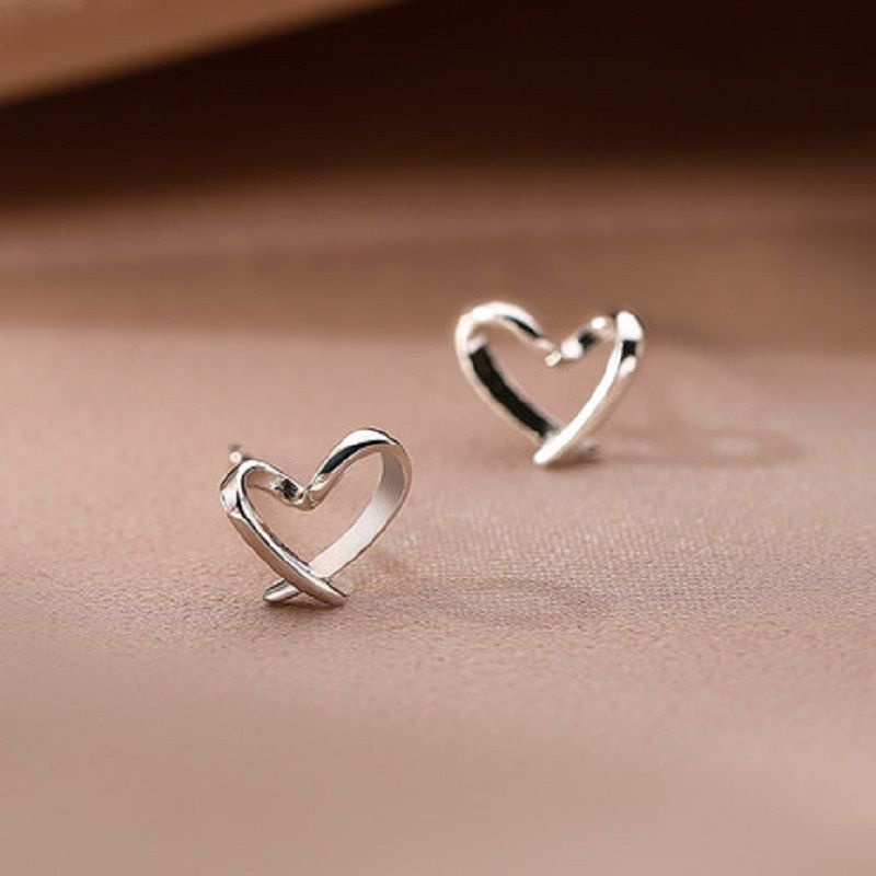 Bông tai bạc S925 - Hoa tai bạc Ý Lovely Heart dễ thương, thanh lịch Vườn Trang Sức VTS HT00204