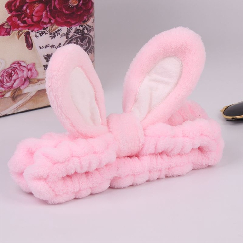 Băng đô thiết kế hình tai thỏ co giãn mềm mại hỗ trợ trang điểm tiện lợi dành cho nữ