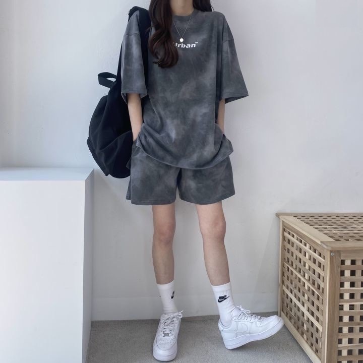 Bộ Thun Loang Cộc Tay Urban PEONYB Unisex  🌸 Set áo phông form rộng kèm quần short cạp chun cá tính Ulzzang 🌸