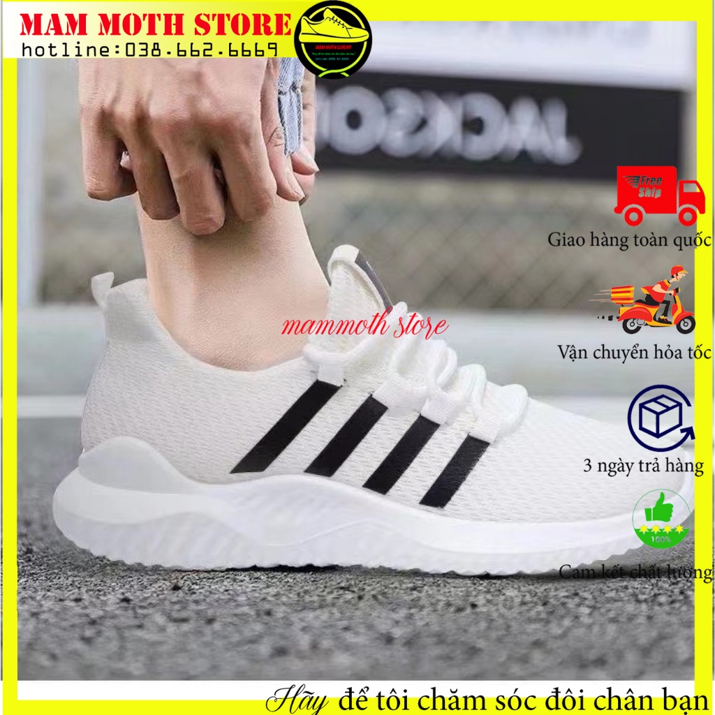 Giày thể thao nam, giầy tập gym, chạy bộ mã A01 hai màu đen trắng 4 sọc full size hàng quảng châu shop MAMMOTH