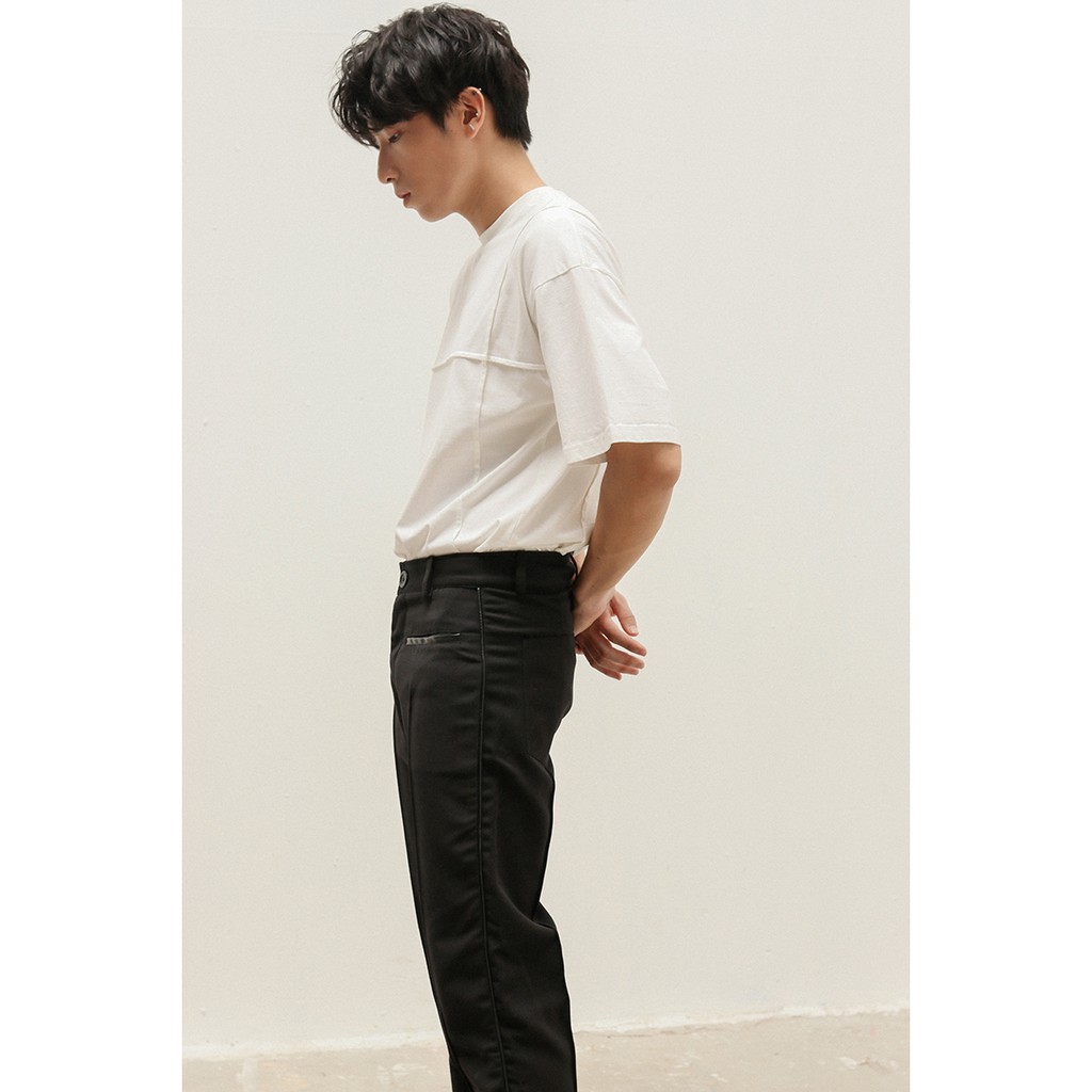 Quần kaki nam viền da - Skinny trousers with leather detail B-project