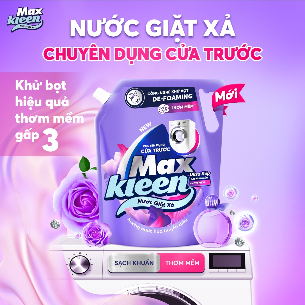 Túi Nước Giặt Xả MaxKleen chuyên dụng Cửa Trước 3.6kg Hương Nước hoa huyền diệu/Dấu ấn ngọt ngào (MỚI)