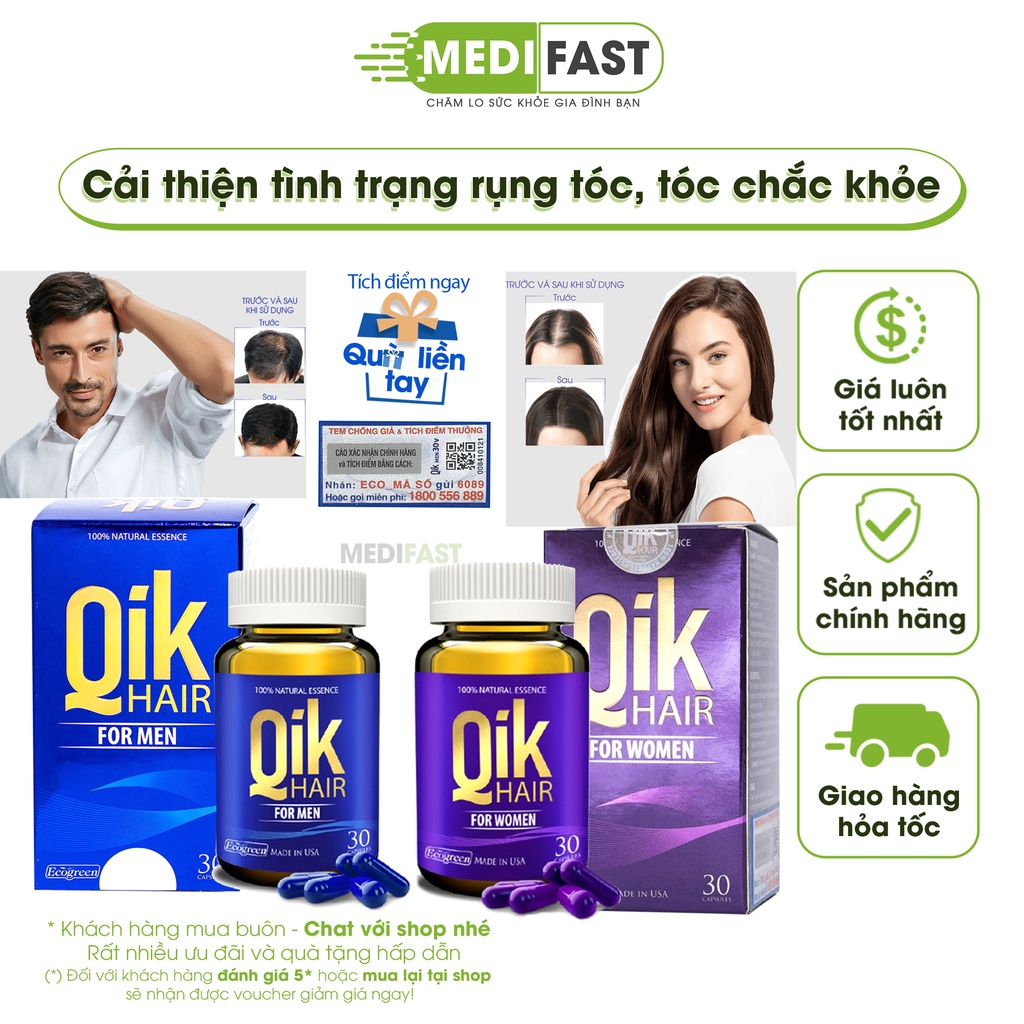 Qik Hair hỗ trợ cải thiện tình trạng rụng tóc, tóc bạc sớm, phục hồi hư tổn với Biotin - Dành cho cả nam và nữ