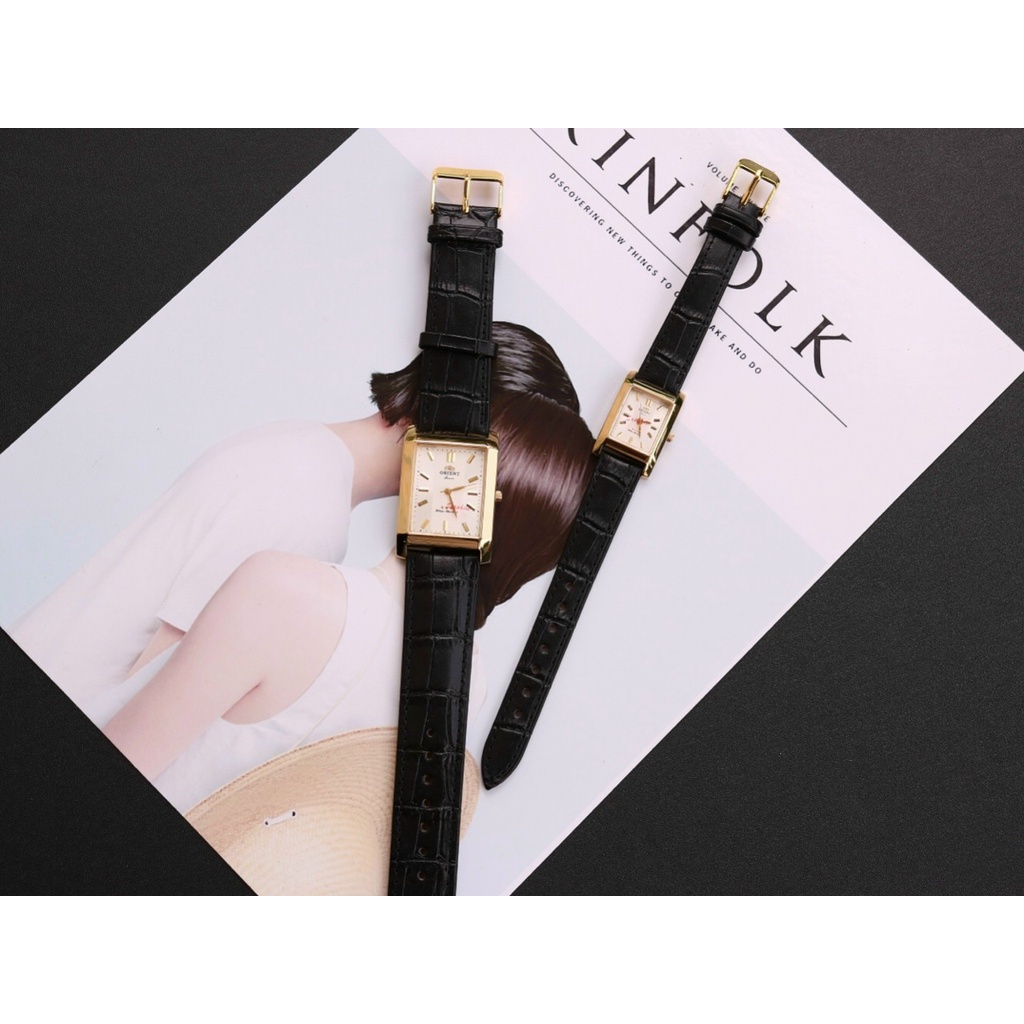 Đồng Hồ Cặp Đôi Nam Nữ Orient Dây Da Mặt Chữ Nhật , Kính sapphire