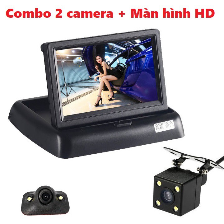 Camera lùi + Camera gắn gương chiếu hậu kèm màn hình gấp 4.3 inch cao cấp