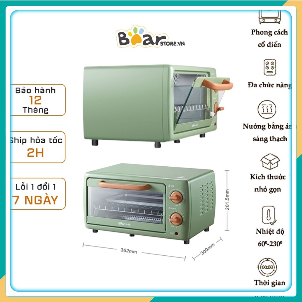 Lò nướng bánh mini Bear xanh 10.5L - Máy nướng gia đình, nướng bánh tự động, đa năng - Công suất 700W -CHÍNH HÃNG t02