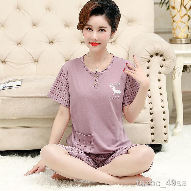 Đồ ngủ nữ, quần ngắn tay bằng cotton mỏng, bộ Zhongtian MM dành cho người béo Bổ sung phân bón để tăng kích thước v