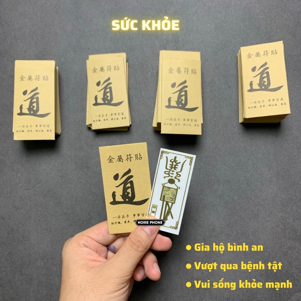 Miếng dán điện thoại tài lộc may mắn thần tài phong thủy linh phù mạ vàng