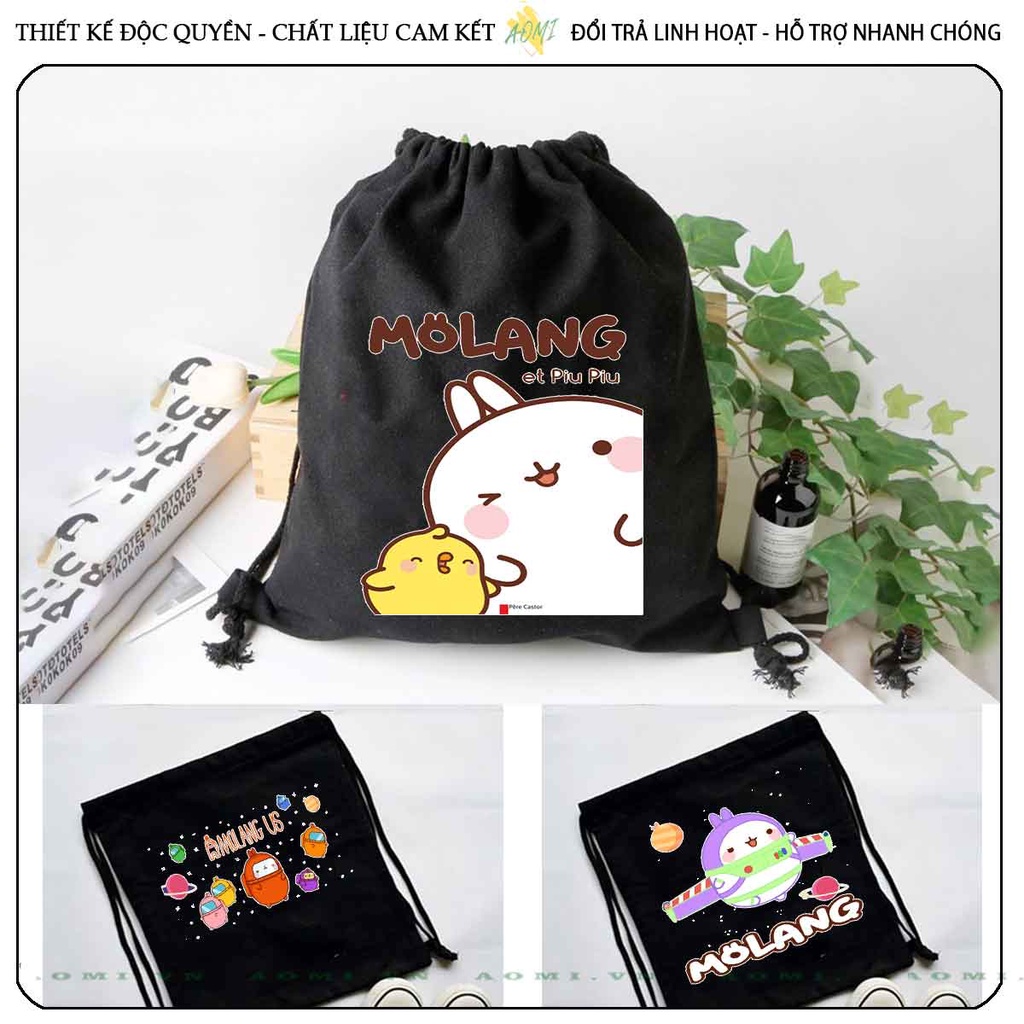 BALO MINI friend molang AOMIVN DÂY RÚT ĐEO VAI 33x38cm NHỎ XINH UNISEX CHẤT CANVAS CUTE TIỆN ÍCH DU LỊCH DẠO PHỐ