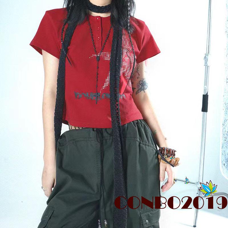 Áo Thun Crop Top Nữ Tay Ngắn In Hình Ngôi Sao