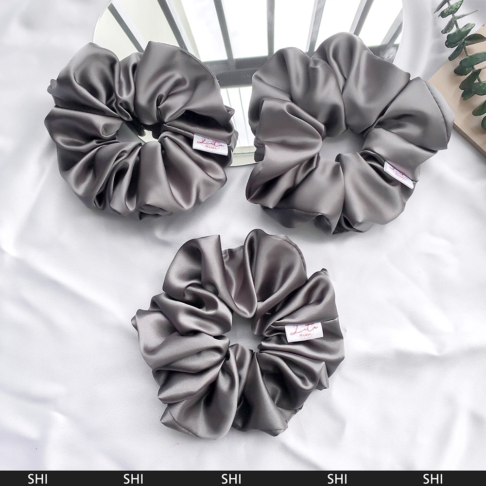 SHI - Dây chun buộc tóc Lụa Satin Scrunchies Handmade I Dark Silver