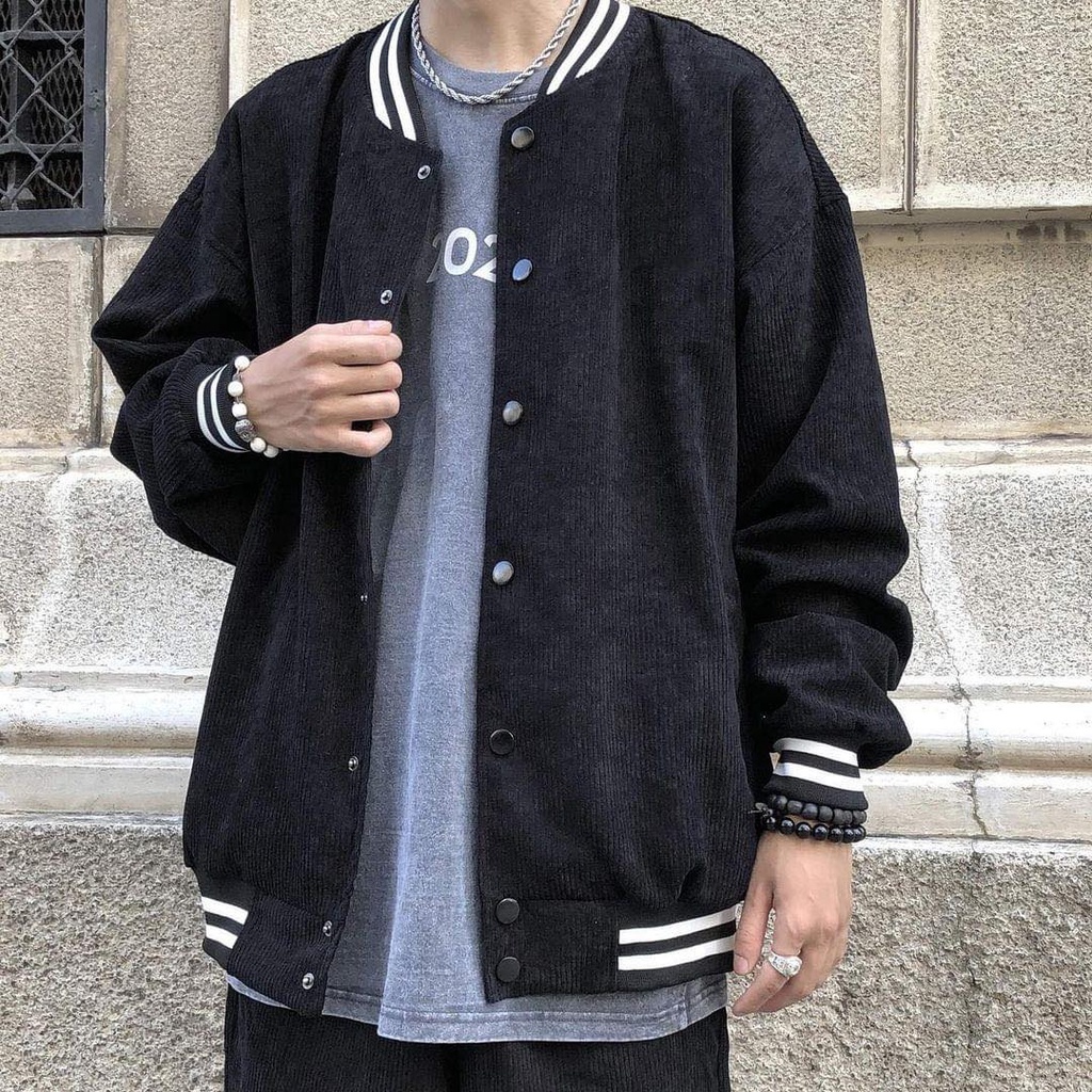 Áo Bomber Varsity Jacket Unisex Form Rộng Nhung Tăm 2 Lớp Đủ Màu