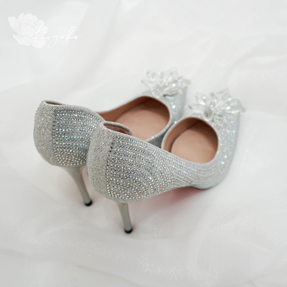Giày cưới lọ lem hở eo lấp lánh Kiyoko cao 9cm