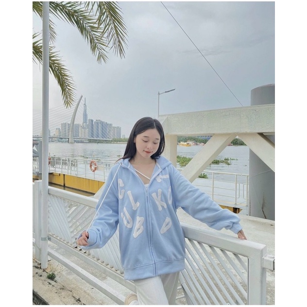 Áo khoác nỉ ngoại có nón dây kéo in chữ cái unisex ulzzang nam nữ