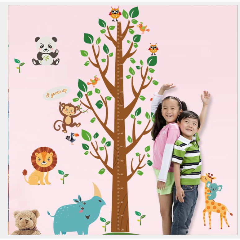 Decal dán tường thước đo và 4 thú