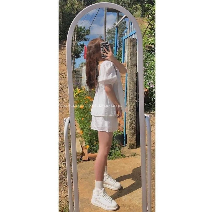 Set bộ babydoll trắng quần phối voan dễ thương đi chơi, dạo phố