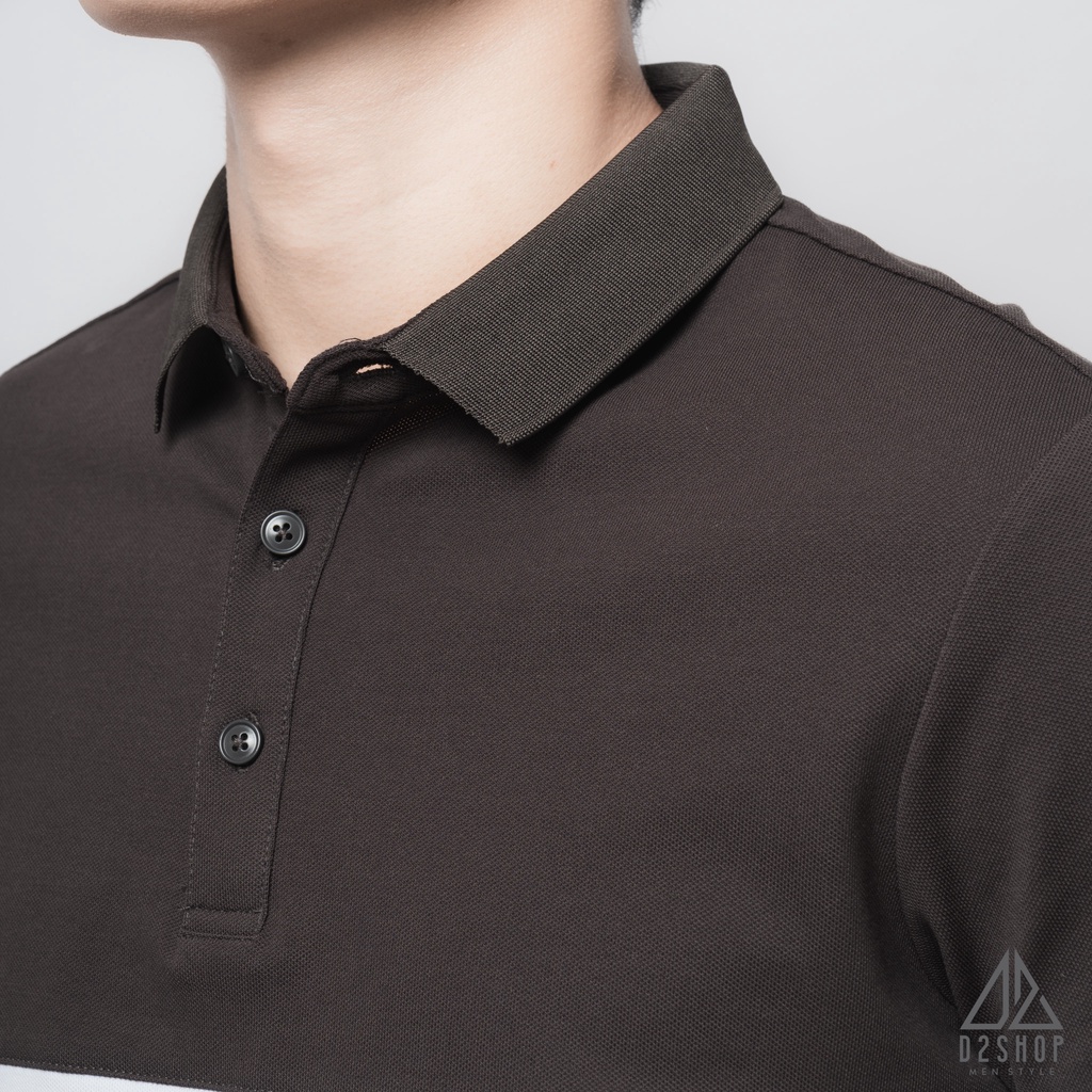 Áo thun polo nam D2shop, áo polo nam phối 3 màu xám trắng đen