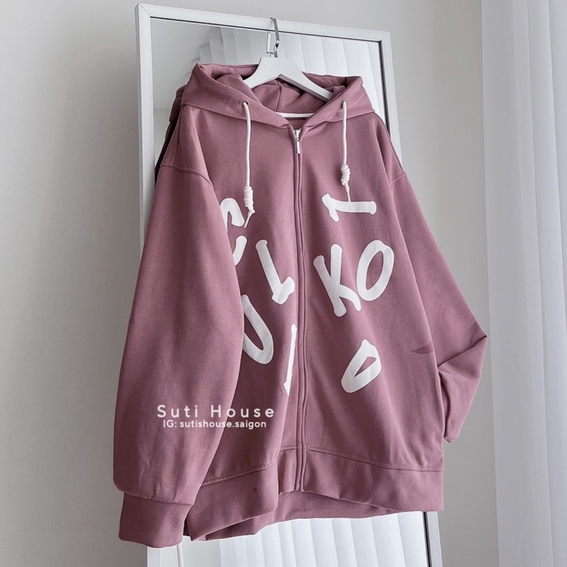 Áo Hoodie Zip CLUB KTV2 Màu Hồng Ruốc Unisex Form Rộng In Chữ Nổi - Suti House