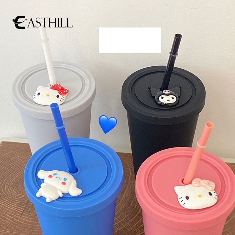 Easthill sanrio Bình Nước Nóng / Lạnh Nhiều Màu Sắc Họa Tiết Hoạt Hình my melody cinnamoroll kuromi pc dog Có Nắp Đậy Ống Hút Đôi