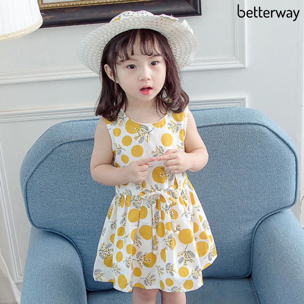 Đầm Cotton Sát Nách In Họa Tiết Chấm Bi / Hoa Kèm Mũ Có Thể Giặt Sạch