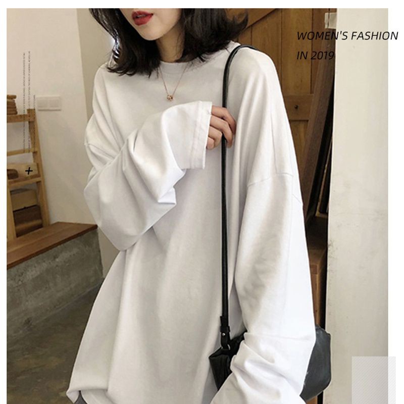 Áo thun trơn cổ tròn dài tay phong cách Hàn Quốc dành cho nữ