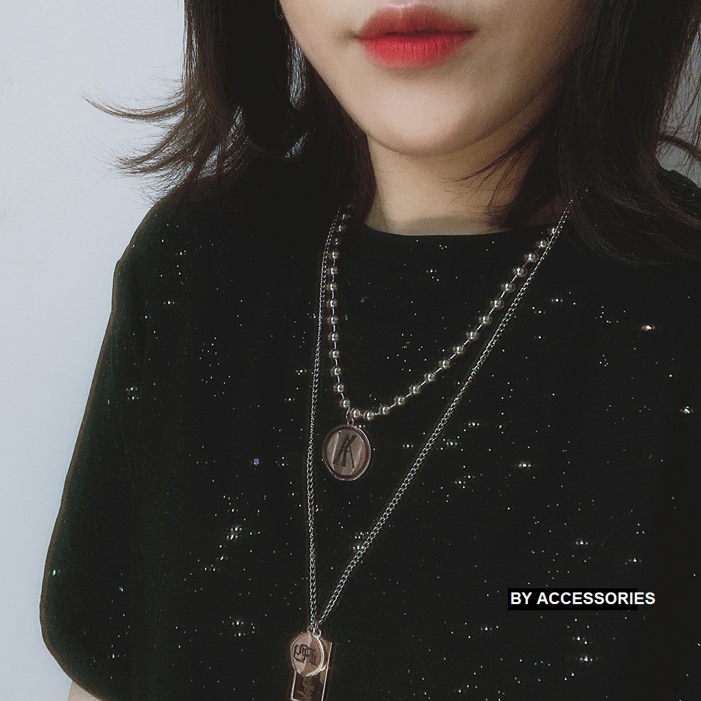 Dây chuyền titan unisex xích phối mặt khắc cực chất không gỉ UN190402