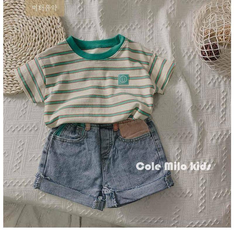 Áo Thun Tay Ngắn Cổ Tròn Bằng Vải Cotton Lanh Họa Tiết Kẻ Sọc Thời Trang Mùa Hè Thoải Mái Dễ Phối Đồ Cho Bé Trai Gái