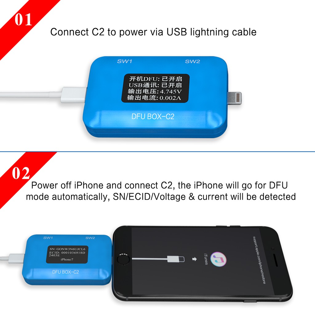 JC-C2 box hỗ trợ xem SN, ECID ở cáp đĩa, hỗ trợ đổi thông tin ổ cứng, fix mã, fix xanh 3utools