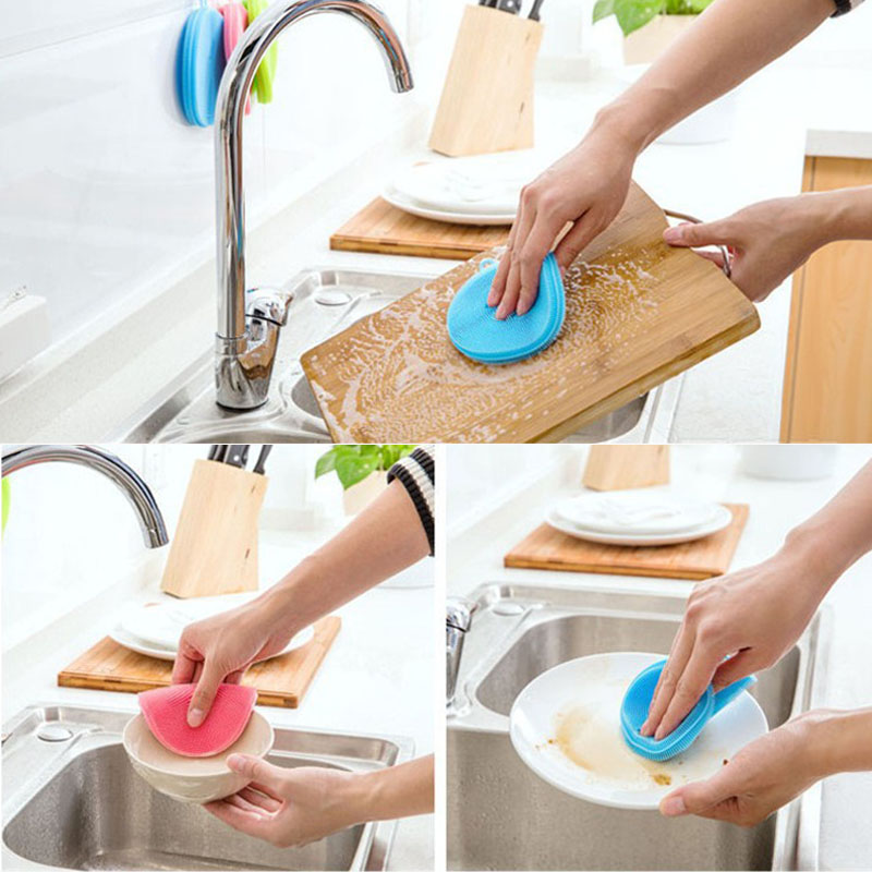 Bàn chải rửa chén bằng silicon an toàn đa chức năng tiện dụng cho phòng bếp
